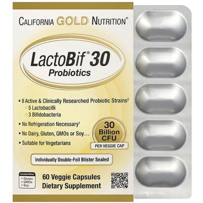 California Gold Nutrition, LactoBif® 30 Probiotics, 30 Billion CFU, 60 Veggie Capsules California Gold Nutrition, LactoBif® 30 Probiotics, 30 Billion CFU, 60 Veggie Capsules