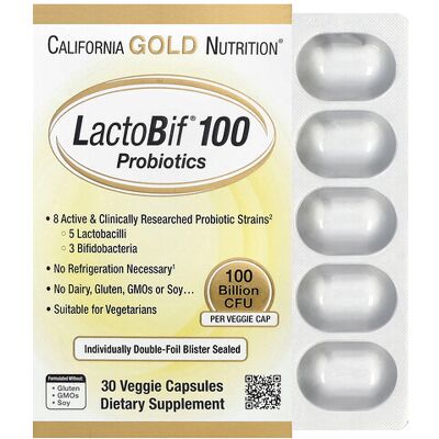 California Gold Nutrition, LactoBif® 100 Probiotics, 100 Billion CFU, 30 Veggie Capsules California Gold Nutrition, LactoBif® 100 Probiotics, 100 Billion CFU, 30 Veggie Capsules