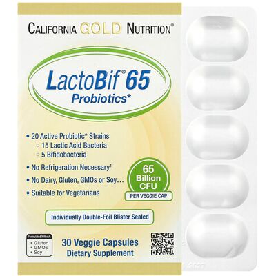 California Gold Nutrition, LactoBif® 65 Probiotics, 30 Veggie Capsules California Gold Nutrition, LactoBif® 65 Probiotics, 30 Veggie Capsules