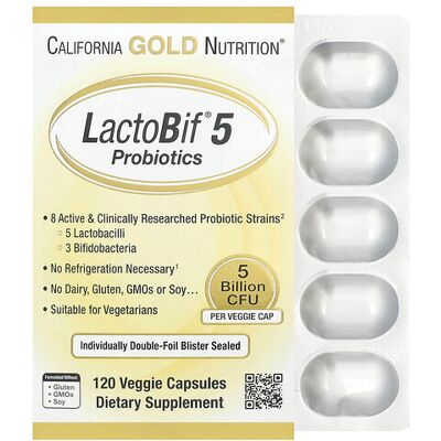 California Gold Nutrition, LactoBif® 5 Probiotics, 5 Billion CFU, 120 Veggie Capsules California Gold Nutrition, LactoBif® 5 Probiotics, 5 Billion CFU, 120 Veggie Capsules