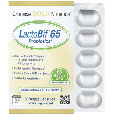 California Gold Nutrition, LactoBif® 65 Probiotics, 65 Billion CFU, 90 Veggie Capsules California Gold Nutrition, LactoBif® 65 Probiotics, 65 Billion CFU, 90 Veggie Capsules