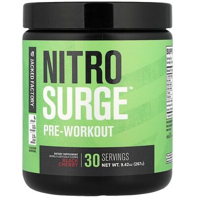 Jacked Factory, Nitro Surge™, Pre-Workout, Black Cherry, 9.42 oz (267 g) Jacked Factory, Nitro Surge™, Pre-Workout, Black Cherry, 9.42 oz (267 g)