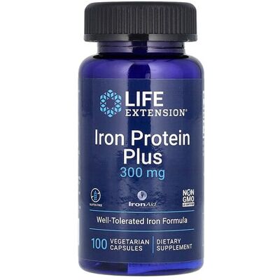 Life Extension Iron Protein Plus - Dietary Supplements - 300mg - 100 Veggie Capsules Life Extension Iron Protein Plus - Dietary Supplements - 300mg - 100 Veggie Capsules