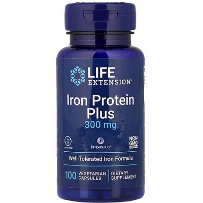 Life Extension Iron Protein Plus - Dietary Supplements - 300mg - 100 Veggie Capsules Life Extension Iron Protein Plus - Dietary Supplements - 300mg - 100 Veggie Capsules