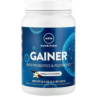 MRM Nutrition, Gainer with Probiotics & Postbiotics, Vanilla, 3.3 lb (1,512 g) MRM Nutrition, Gainer with Probiotics & Postbiotics, Vanilla, 3.3 lb (1,512 g)