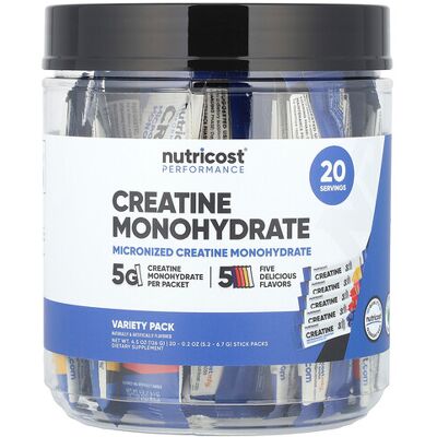 Nutricost, Performance, Creatine Monohydrate, Variety Pack, 20 Stick Packs, 0.2 oz (5.2- 6.7 g) Each Nutricost, Performance, Creatine Monohydrate, Variety Pack, 20 Stick Packs, 0.2 oz (5.2- 6.7 g) Each
