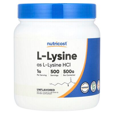 Nutricost, L-Lysine, Unflavored, 17.9 oz (500 g) Nutricost, L-Lysine, Unflavored, 17.9 oz (500 g)