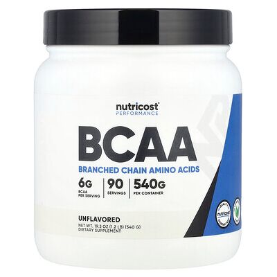 Nutricost, Performance, BCAA, Unflavored, 1.2 lb (540 g) Nutricost, Performance, BCAA, Unflavored, 1.2 lb (540 g)