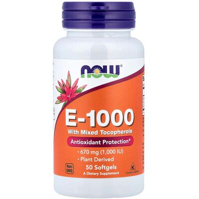 Now Foods Vitamin E-1000 Softgels - Natural Tocopherols - 50 Softgels Now Foods Vitamin E-1000 Softgels - Natural Tocopherols - 50 Softgels