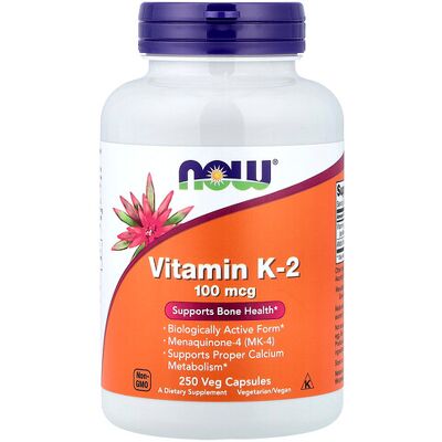 NOW Foods Vitamin K-2 100 mcg - Supports Bone & Heart - 250 Veg Capsules NOW Foods Vitamin K-2 100 mcg - Supports Bone & Heart - 250 Veg Capsules