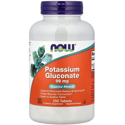 NOW Foods Potassium Gluconate - 99 mg, 250 Tabs, Dietary Supplement NOW Foods Potassium Gluconate - 99 mg, 250 Tabs, Dietary Supplement