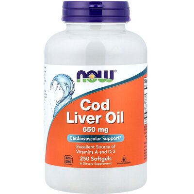 NOW Foods Cod Liver Oil - 650mg Omega-3, Vitamins A & D3 - Dietary Supplement NOW Foods Cod Liver Oil - 650mg Omega-3, Vitamins A & D3 - Dietary Supplement