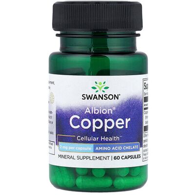 Swanson Albion Chelated Copper - 2mg - 60 capsules Swanson Albion Chelated Copper - 2mg - 60 capsules