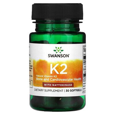 Swanson Vitamin K2 + Nattokinase 30 Capsules - Vitamins and Supplements Swanson Vitamin K2 + Nattokinase 30 Capsules - Vitamins and Supplements