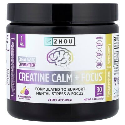 Zhou Nutrition, Creatine Calm + Focus, Blackberry Lemon, 7.8 oz (222 g) Zhou Nutrition, Creatine Calm + Focus, Blackberry Lemon, 7.8 oz (222 g)