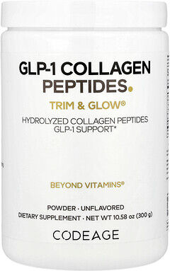 Codeage GLP-1 Collagen Peptides Powder, Trim & Glow®, Unflavored, 10.58 oz (300 g)