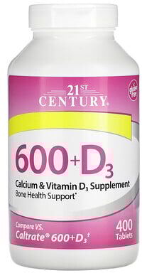 21st Century, 600+D3, Calcium & Vitamin D3 Supplement, 400 Tablets