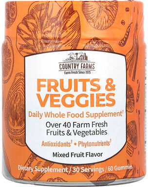 Country Farms, Fruits & Veggies, Daily Whole Food Supplement, Mixed Fruit, 60 Gummies