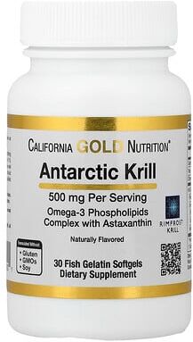 California Gold Nutrition, Antarctic Krill Oil, Omega-3 Phospholipids Complex with EPA, DHA, and Astaxanthin, Natural Strawberry and Lemon, 500 mg, 30 Fish Gelatin Softgels
