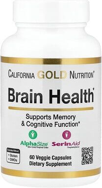 California Gold Nutrition, Brain Health with Alpha-Glycerophosphorylcholine, Calcium, Phosphorus and Phosphatidylserine, 60 Veggie Capsules