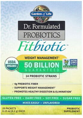 Garden of Life Dr. Formulated Probiotics, Fitbioticâ„¢, Unflavored, 50 Billion CFU, 20 Packets, 0.15 oz (4.2 g) Each