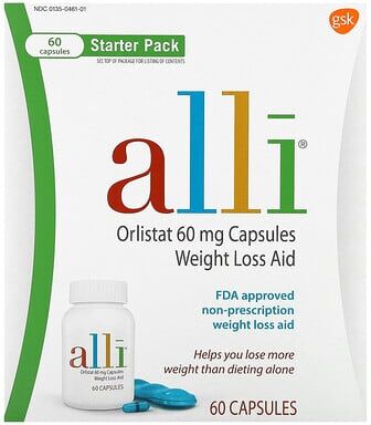 Alli, Orlistat, Weight Loss Aid, Starter Pack, 60 mg, 60 Capsules
