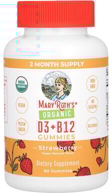 MaryRuth's, Organic D3 + B12 Gummies, Strawberry, 60 Gummies