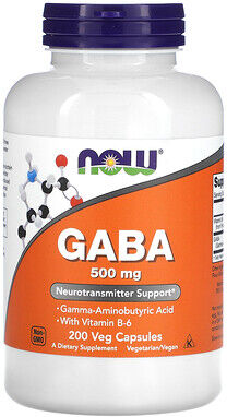 NOW Foods, GABA with Vitamin B-6, 500 mg, 200 Veg Capsules