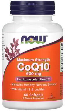 NOW Foods, CoQ10 with Vitamin E & Lecithin, Maximum Strength, 600 mg, 60 Softgels