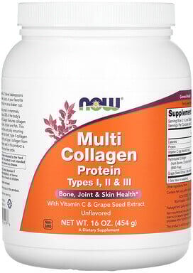 NOW Foods, Multi Collagen Protein, Type I, II & III, Unflavored, 16 oz (454 g)
