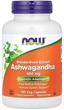 NOW Foods, Standardized Extract Ashwagandha, 450 mg, 180 Veg Capsules
