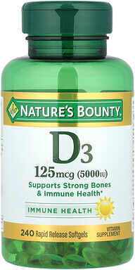 Nature's Bounty, Vitamin D3, 125 mcg (5,000 IU), 240 Rapid Release Softgels