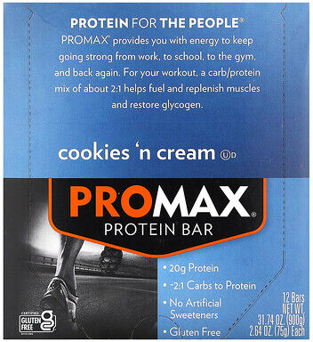 NuGo Nutrition, ProMax Protein Bar, Cookies 'n Cream, 12 Bars, 2.64 oz (75 g) Each