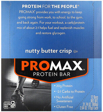 NuGo Nutrition, Promax Protein Bar, Nutty Butter Crisp, 12 Bars, 2.64 oz (75 g) Each