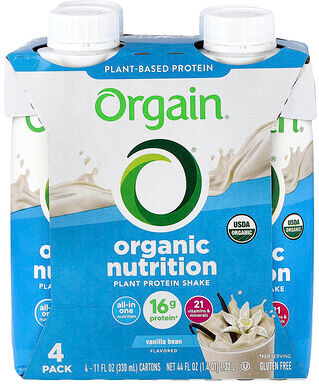 Orgain, Organic Nutrition, Plant Protein Shake, Vanilla Bean, 4 Pack, 11 fl oz (330 ml) Each