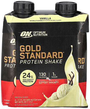 Optimum Nutrition, Gold Standard® Protein Shake, Vanilla, 4 Cartons, 11 fl oz (325 ml) Each