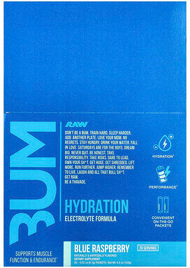 Raw Nutrition, Bum, Hydration, Electrolyte Formula, Blue Raspberry, 20 Packets, 0.22 oz (6.1 g) Each