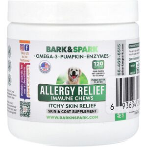 Bark&Spark, Allergy Relief Immune Chews, Itchy Skin Relief, For Dogs, Peanut Butter, 120 Soft Chews, 9.3 oz (264 g) Bark&Spark, Allergy Relief Immune Chews, Itchy Skin Relief, For Dogs, Peanut Butter, 120 Soft Chews, 9.3 oz (264 g)