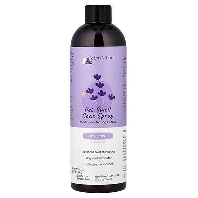 Kin+Kind, Pet Smell Coat Spray, Conditioner For Dogs + Cats, Lavender, 12 fl oz (354 ml) Kin+Kind, Pet Smell Coat Spray, Conditioner For Dogs + Cats, Lavender, 12 fl oz (354 ml)