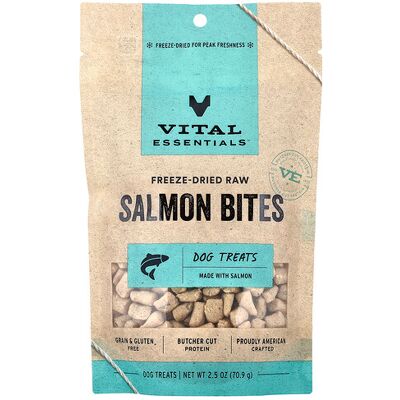 Vital Essentials, Freeze-Dried Raw Dog Treats, Salmon Bites, 2.5 oz (70.9 g) Vital Essentials, Freeze-Dried Raw Dog Treats, Salmon Bites, 2.5 oz (70.9 g)