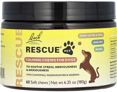 Bach, Rescue Pet, Calming Chews, For Dogs, Peanut Butter & Apple, 60 Soft Chews, 6.35 oz (180 g)