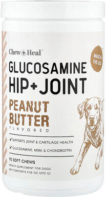 Chew + Heal, Glucosamine Hip + Joint, For Dogs, Peanut Butter, 90 Soft Chews, 9.52 oz (270 g)
