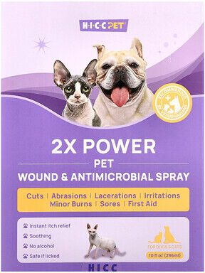 HICC Pet, 2X Power Pet Wound & Antimicrobial Spray, For Dogs & Cats, 10 fl oz (296 ml)