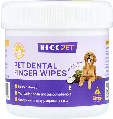 HICC Pet, Pet Dental Finger Wipes, For Dogs & Cats, Peanut Butter, 50 Pieces