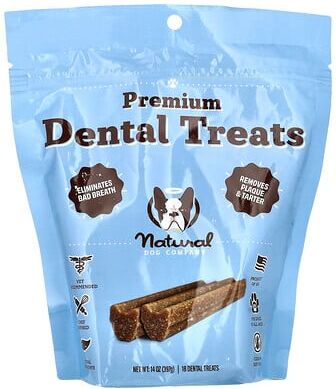 Natural Dog Company, Premium Dental Treats, For Dogs, All Ages, 18 Dental Treats, 14 oz (397 ml)