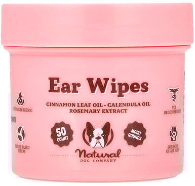 Natural Dog Company, Ear Wipes, 50 Count
