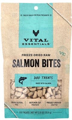 Vital Essentials, Freeze-Dried Raw Dog Treats, Salmon Bites, 2.5 oz (70.9 g)