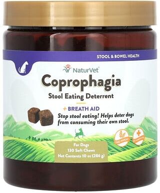 NaturVet, Coprophagia, Stool Eating Deterrent + Breath Aid, For Dogs, 130 Soft Chews, 10 oz (286 g)