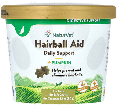 NaturVet, Hairball Aid Daily Support + Pumpkin, For Cats, 60 Soft Chews, 3.1 oz (90 g)