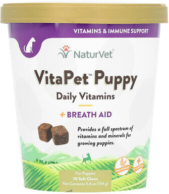 NaturVet, VitaPet Puppy, Daily Vitamins + Breath Aid, For Puppies, 70 Soft Chews, 5.4 oz (154 g)